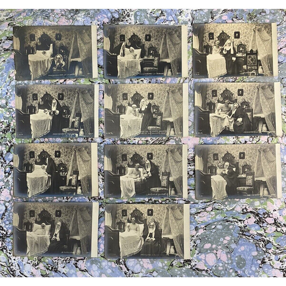 11 Italian Postcards Series Nun Patient Romance early 20th Century Scandalous!